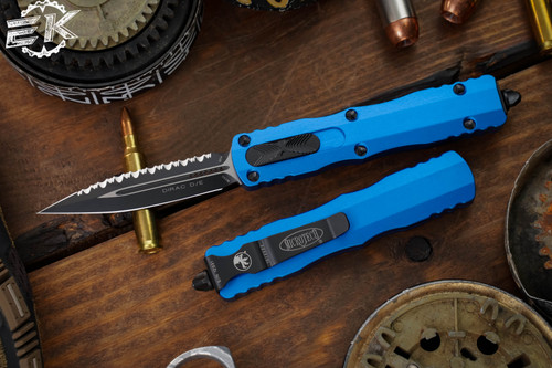 Microtech Dirac OTF Automatic Knife Blue 3" Dagger Black Serrated  225-3BL