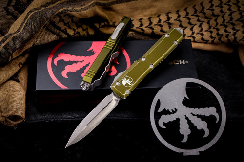 Microtech Ultratech OD Green Distressed Automatic Knife 3.4" Dagger Stonewash 122-10DOD