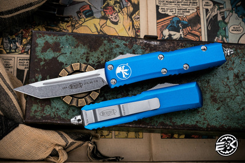 Microtech UTX-85 OTF Automatic Knife Blue 3.1" Tanto Stonewash 233-10BL