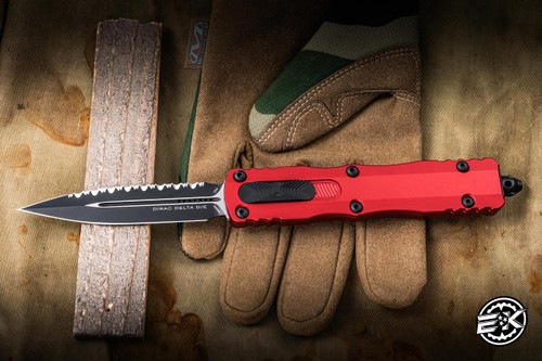 Microtech Dirac Delta OTF Automatic Knife Red Aluminum 3.75" M390 Dagger Black Serrated 227-3RD