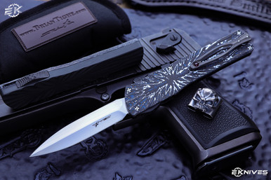 Brian Tighe Custom "Twist Tighe" Blue/White Fat Carbon OTF Automatic Fluted 3.75" Hand Rubbed Dagger