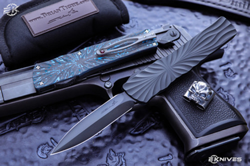 Brian Tighe Custom "Twist Tighe" Blue Fat Carbon OTF Automatic Fluted 3.75" DLC Dagger