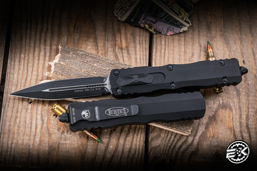 Microtech Dirac Delta OTF Automatic Knife Black Aluminum 3.8" M390 Dagger Black Tactical 227-1T