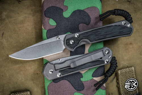 Chris Reeve Knives Small Sebenza 31 Folding Knife Sandblasted Titanium, Black Canvas Micarta Inlay  3" MagnaCut Drop Point Stonewash S31-1200