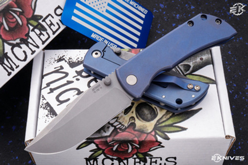 Jonathan Mcnees Custom Knives PM Mac 2 Blue Titanium 3" Matte Stonewash