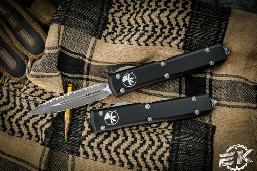 Microtech Ultratech OTF Automatic Knife Black 3.4" Dagger Apocalyptic Stonewash Serrated 122-12AP 