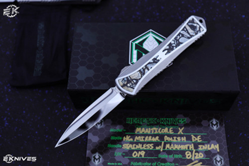 Heretic Knives Custom Manticore X Stainless/Mammoth Inlay  3.7" Dagger Mirror Polish #19