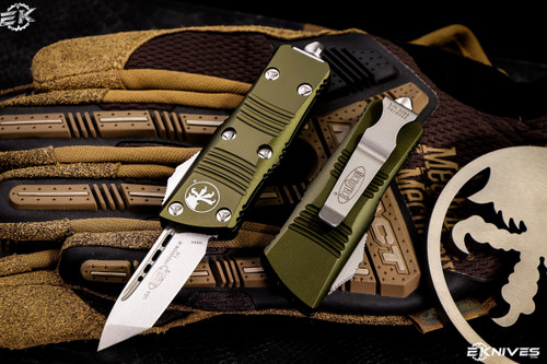Microtech Troodon Mini OD Green OTF Automatic Knife 1.9" Tanto Stonewash 240-10OD