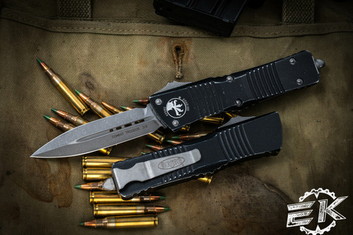  Microtech Combat Troodon Distressed Black OTF Automatic Knife 3.8" Stonewash Dagger 142-10DBK