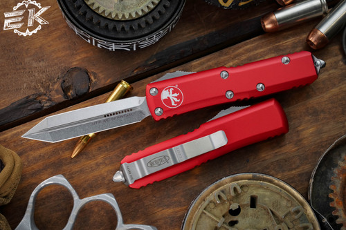 Microtech UTX-85 Spartan OTF Automatic Knife Red 3.1" Stonewash  230-10RD