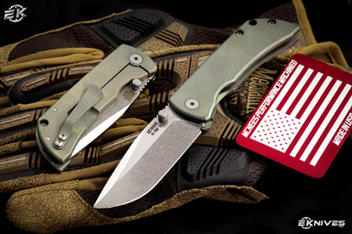 Mcnees Knives PM Mac 2 Green Titanium Knife 3" Satin Stonewash