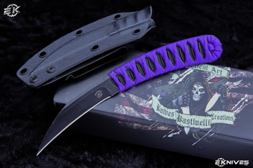 Bastinelli Creations Knives "Feather" Purple Tsuka Wrap 3" D2 Black Tumble