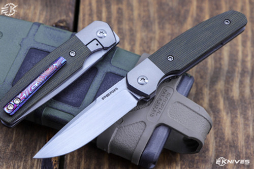 Enrique Pena "Caballero" Front Flipper Green Micarta, Mokuti Clip 2.75" Hand Rubbed