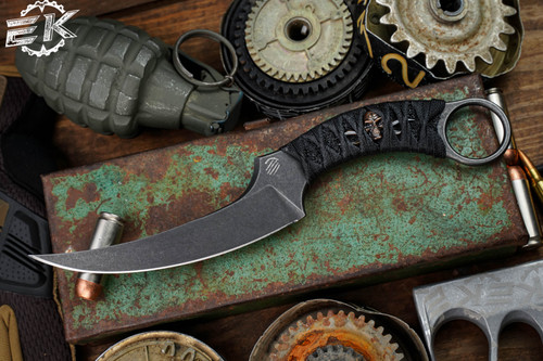 Bastinelli Knives Mako Tsukamaki, Skull Menuki, 4.5" Dark Stonewash