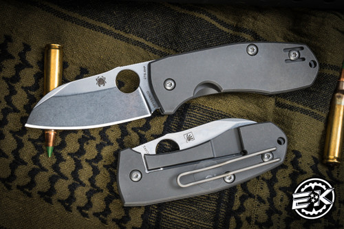 Spyderco Techno 2 Folding Knife Titanium 2.55" CTS-XHP Sheepsfoot Stonewash C158TIP2