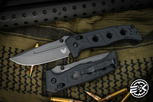 Benchmade Sibert Adamas AXIS Lock Folding Knife Black G10 3.78" CruWear Gray Serrated 275SGY-1