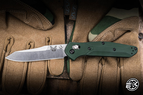 Benchmade Osborne 940 AXIS Lock Folding Knife Green Aluminum, Purple Accents 3.4" S30V Reverse Tanto Satin 940