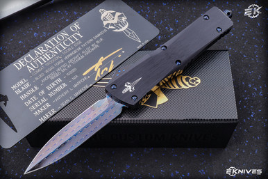 Marfione Custom Combat Troodon OTF Ringed Hardware (3.8" Blued Herringbone Damascus)