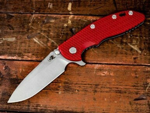 Rick Hinderer Knives XM-18 3.5? Spearpoint-Working Finish Blade-Battle Black Lockside-Red G10 RHK-161