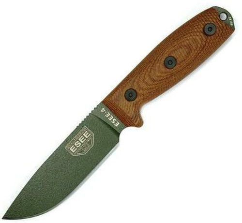 ESEE Knives Model 4 Natural Canvas Micarta Fixed Blade Knife 4.5" Green