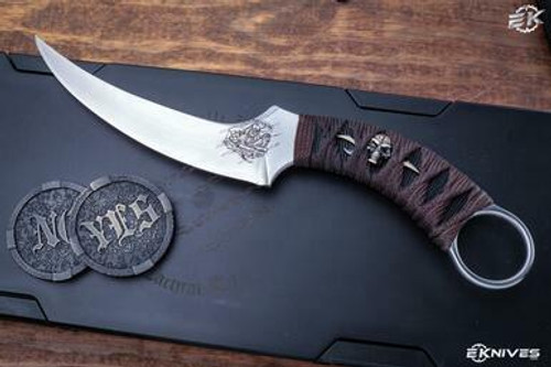 Bastinelli Knives Mako Custom Tsuka Wrap, Triple Skull Menuki