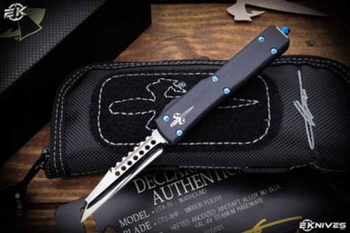 Marfione Custom UTX-70 Warrhound OTF Automatic Blue Accents 2.4" Mirror Polish