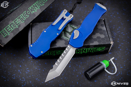 Heretic Knives Hydra Blue OTF Automatic Knife 3.6" Tanto Stonewash