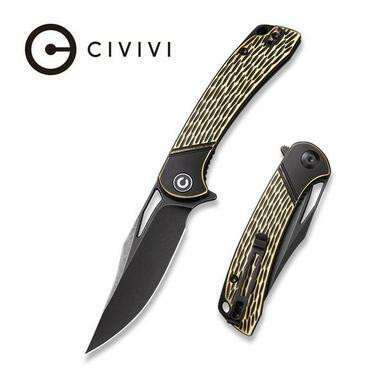 CIVIVI Dogma Flipper Knife Black Polished Brass Handle (3.46'' Black Stonewashed D2) C2005E