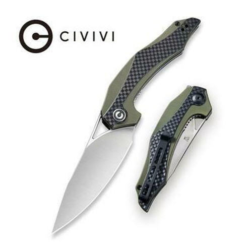 CIVIVI  Plethiros Liner Lock Knife OD Green G10 Handle with Carbon Fiber Overlay (3.45'' Satin D2) C904B