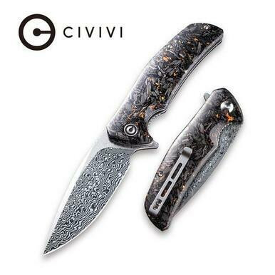 CIVIVI Incite Flipper Knife Shredded Carbon Fiber And Copper Shred In Clear Resin Handle (3.7'' Damascus) C908DS-2