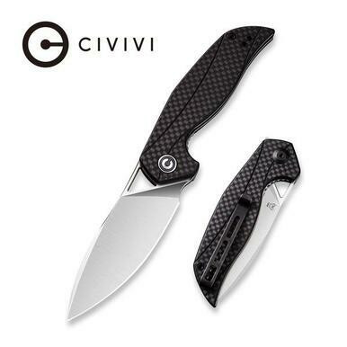 CIVIVI Anthropos Flipper Knife Black G10 with Carbon Fiber Overlay (3.25'' Satin D2) C903C