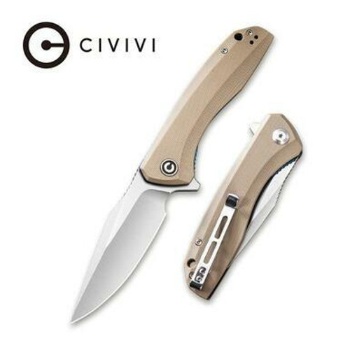 CIVIVI Baklash Flipper Knife Tan G10 Handle (3.5'' Satin 9Cr18MoV) C801B