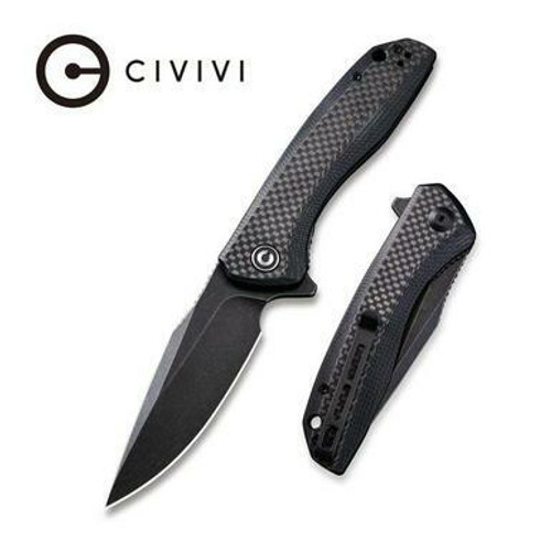 CIVIVI Baklash Flipper Knife Black G10 with Carbon Fiber Overlay Handle (3.5'' Black Stonewashed 9Cr18MoV) C801I