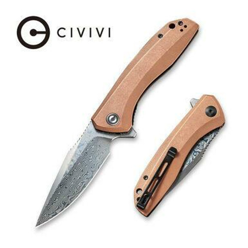 CIVIVI Baklash Flipper Knife Copper Stonewashed Handle (3.5'' Damascus) C801DS-2