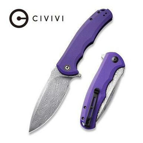 CIVIVI Praxis Flipper Knife Purple G10 Handle (3.75'' Damascus) C803DS-2