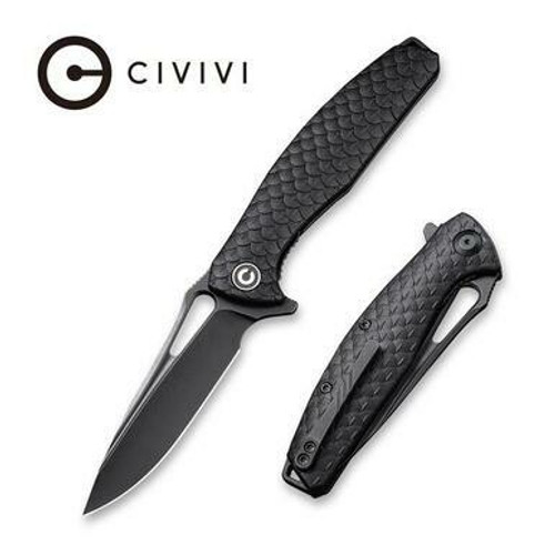 CIVIVI Wyvern Liner Lock Knife Black Fiber-glass Reinforced Nylon Handle (3.45'' Black Stonewashed D2) C902I
