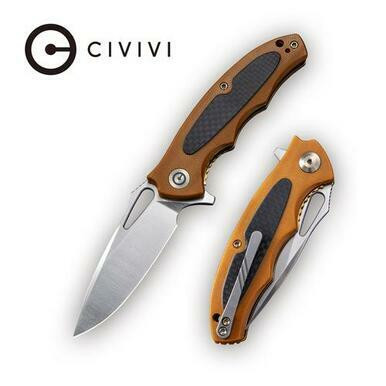 CIVIVI Shard Flipper Knife Brown G10 with Carbon Fiber Overlay Handle (2.95” Satin D2) C806B