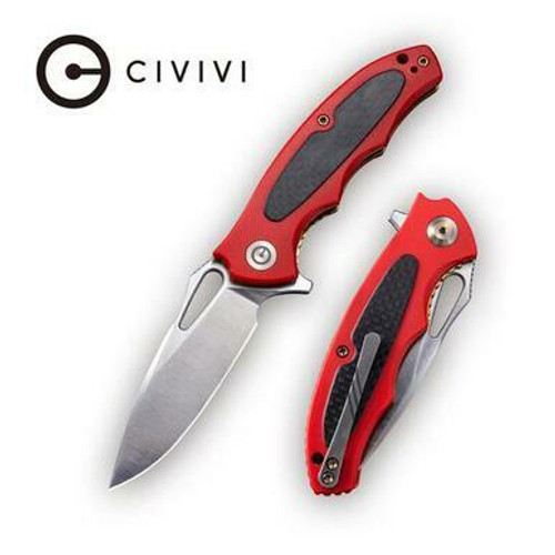 CIVIVI Shard Flipper Knife Red G10 with Carbon Fiber Overlay Handle (2.95” Satin D2) C806D