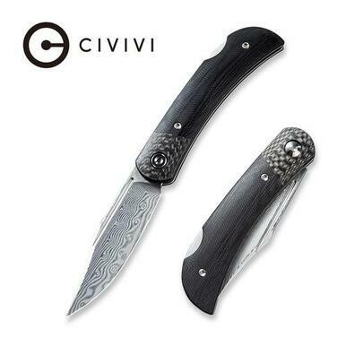 CIVIVI Rustic Gent Lock Back Knife Black G10 Handle With Carbon Fiber Bolster (2.97" Damascus) C914DS-1