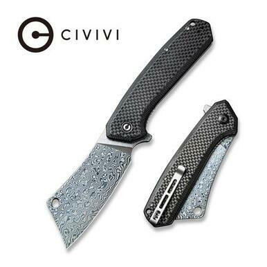 CIVIVI Mastodon Flipper Knife Twill Carbon Fiber Overlay On Black G10 Handle (3.83"Damascus) C2012DS-1