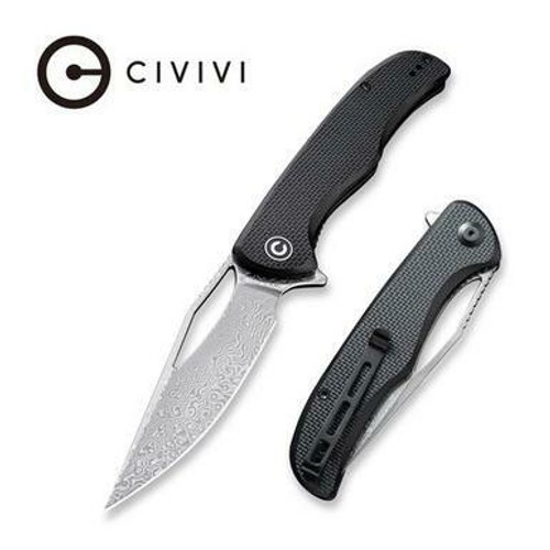 CIVIVI Shredder Liner Lock Knife Black Coarse G10 Handle (3.7'' Damascus) C912DS