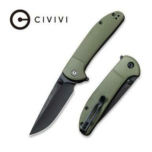 CIVIVI Badlands Vagabond Flipper Knife OD Green Fiber-glass Reinforced Nylon Handle (3.25" Black Stonewashed 9Cr18MoV) C2019B