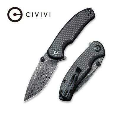 CIVIVI Pintail Flipper Knife Twill Carbon Fiber Overlay On Black G10 Handle (2.98" Black Hand Rubbed Damascus Blade) C2020DS-1