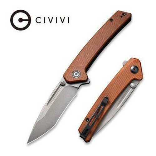 CIVIVI Keen Nadder Flipper Knife Brown Micarta Handle (3.48” Gray Stonewashed Bohler N690) C2021B