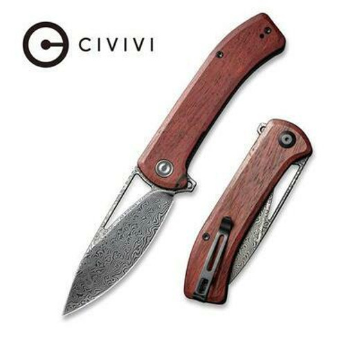 CIVIVI Riffle Filpper Knife Dark Sandalwood Handle (3.46" Black Hand Rubbed Damascus) C2024DS-2