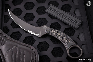 Bastinelli Knives Mako Bronze Skulls Sculpted 4.5" Dark Stonewash Serrated