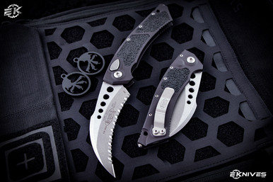 Microtech Hawk Automatic Knife 4" Hawkbill Stonewash Serrated 166-12