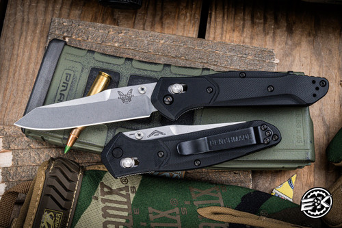 Benchmade Osborne AXIS Folding Knife 3D Milled Black G10, Green Accents 3.4" S30V Reverse Tanto Satin 940-2