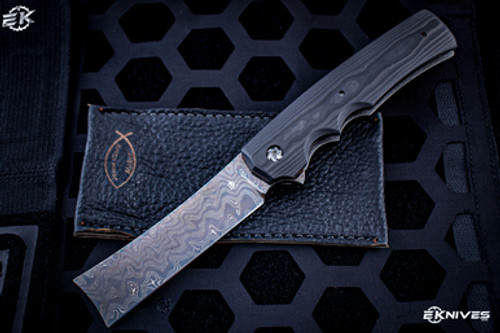 Clark Custom Knives "Spanish Tip Razor" Fat Carbon Camo 3" Nichols Damascus