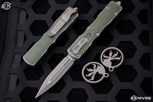 Microtech Dirac Distressed OD Green OTF Automatic Knife 3" Dagger Stonewash 225-10DOD